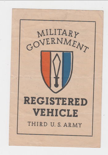 Military Government registered vehicle 3rd US Army motorbycle License 1945