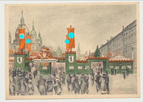 Berliner Wiehnachtsmarkt - Original Postkarte 3. Reich Poststempel Berlin 1936