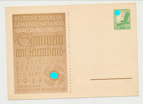 KDF Sammeln am Feierabend Austellung Berlin 1937 Dr Robert Ley - Original Postkarte 3. Reich
