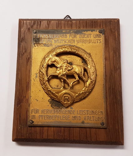Goldene Verdienst Plakette Für hervorragende Leistungen in Pferdepflege & Haltung Warmblut 3. Reich