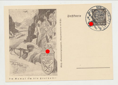 Narvik Ärmelschild Wehrmacht Gebirgsjäger  - Im Kampf um die Freiheit - Original Postkarte von 1941