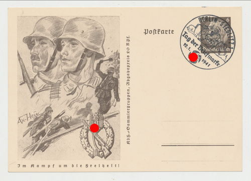 Wehrmacht Infanterie Sturmabzeichen  - Im Kampf um die Freiheit - Original Postkarte von 1941
