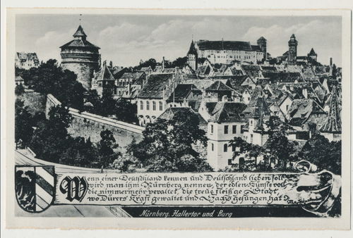Nürnberg Hallertor mit Burg Original Postkarte 3. Reich