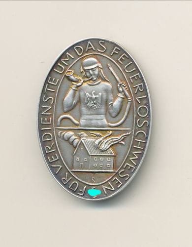 Erinnerungs Medaille 1934 für Verdienste um das Feuerwehr - Löschwesen aus FEINSILBER "900" 3. Reich