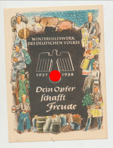 WHW Kärtchen Papier Opfer Schein 1937/38 " Dein Opfer schafft Freude " 3. Reich