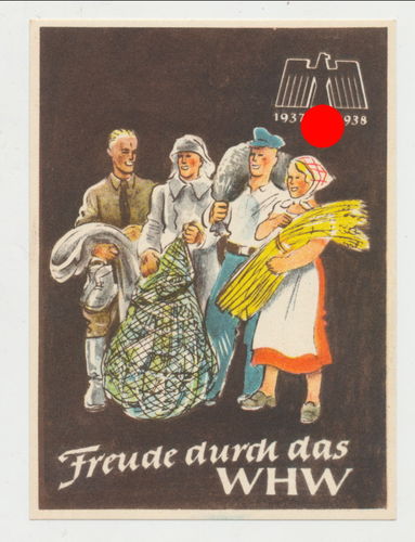 WHW Kärtchen Papier Opfer Schein 1937/38 " Freude durch das WHW " 3. Reich
