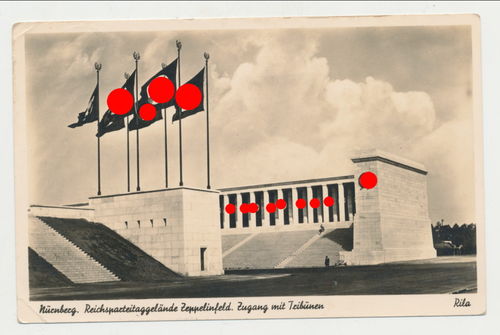 Nürnberg Reichsparteitag Fahnen Tribühne am Zeppelinfeld - Original Postkarte 3. Reich