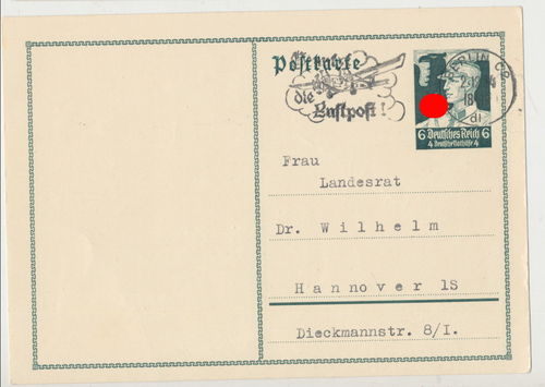 Luftpost Postkarte mit Poststempel von 1934 Deutsches Reich