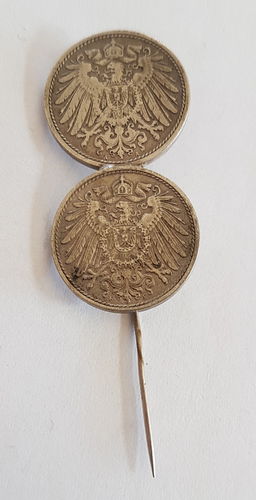 Brosche Anstecker aus 2 Münzen gefertigt 10 Reichspfennig 1901/1913