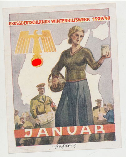 WHW Aufkleber Papier - Spendenzettel Winterhilfswerk Januar 1939/40