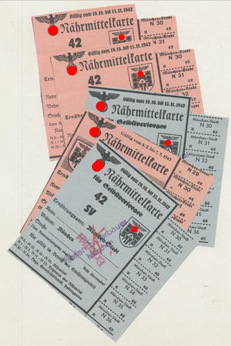 Lebensmittelkarten 5 Stück Nährmittelkarten München für Selbstversorger 1942/43