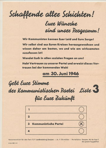 Propaganda Wahlzettel der kommunistischen Partei 1946