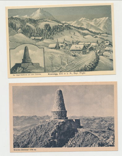 Gebirgsjäger Denkmal Grünten Allgäu - 2x Original Postkarte 3. Reich