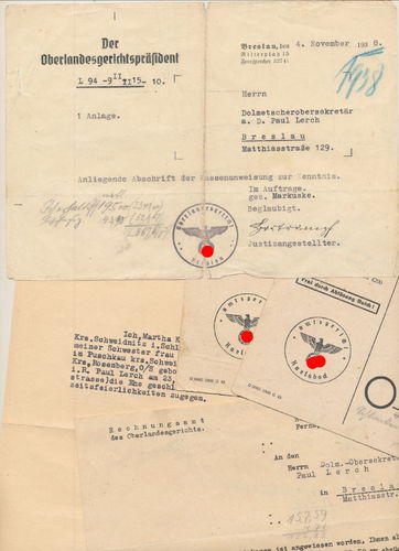 Dokumente Breslau Karlsbad Justiz Obersekretär Paul Lerch Dolmetscher von 1938 -1945