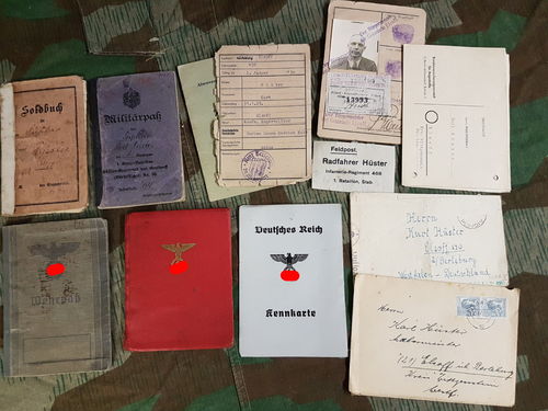 Rotes Parteibuch der NSDAP / Wehrpass / Militärpass / Soldbuch / Dokumente Karl Hüster WK1 3. Reich