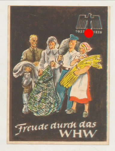 Kleine Papier Winterhilfswerk Spenden Marke " Freude durch das WHW " 3. Reich