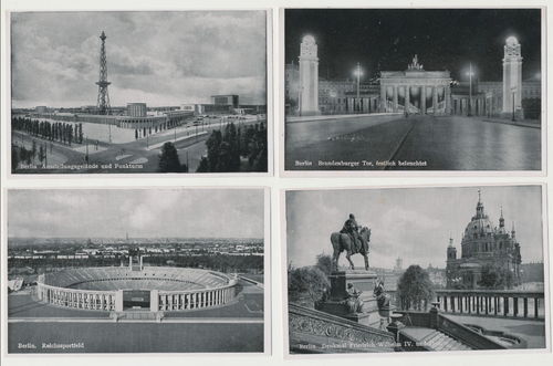 Berlin Reichssportfeld Brandenburger Tor Funkturm Denkmal & Dom 4x Original Postkarte 3. Reich