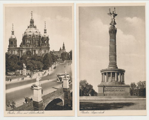 Berlin Siegessäule und Dom mit Schlossbrücke 2x Original Postkarte 3. Reich