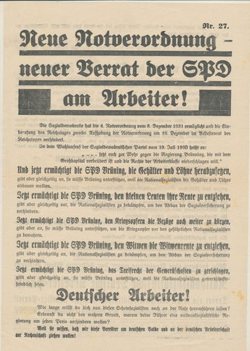 Propaganda Blatt Nr. 27 der NSDAP Flugblatt Gau Hamburg 3. Reich