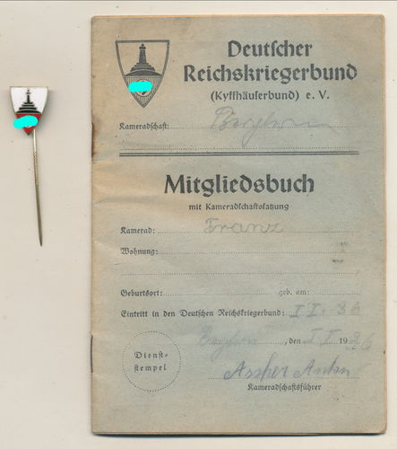 Deutscher Reichs Kriegerbund Mitglieds Buch und Abzeichen 3. Reich