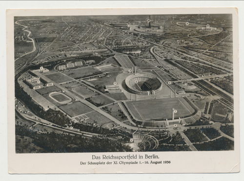 Berlin Reichssportfeld Schauplatz XI. Olympiade 1936 - Postkarte an RITTER von TUTSCHEK Salzburg