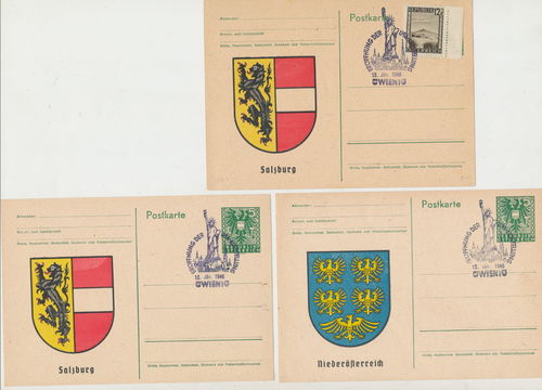 3 Stück Postkarten Österreich Niederösterreich Salzburg von 1946
