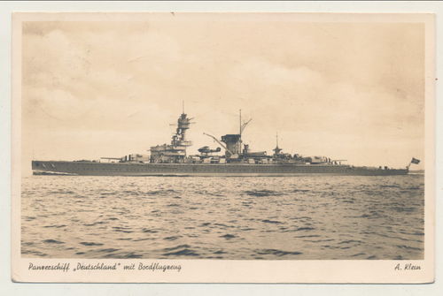 Deutsches Kriegsschiff " Panzerschiff Deutschland " Original Postkarte WK2