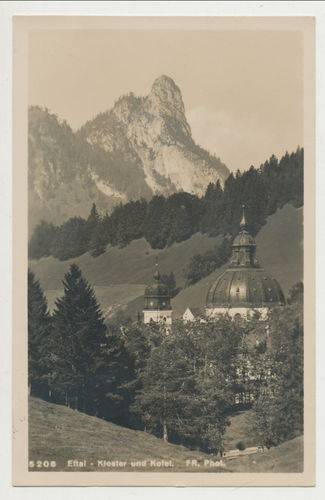 Kloster Ettal und Kofel - Original Postkarte Poststempel & Stempel Klosterhotel Ettal um 1920