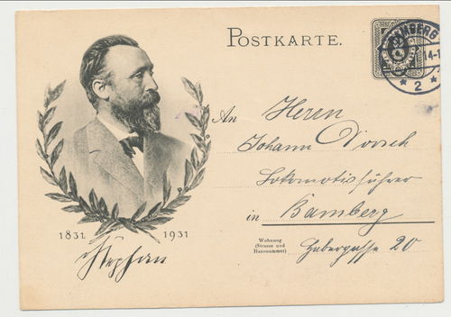 General Post Direktor Heinrich von Stephan 1831-1931 - Original Postkarte Bamberg 1931