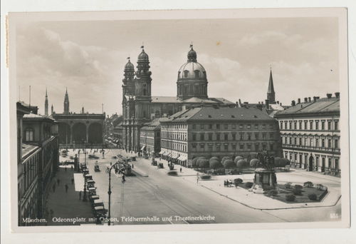 München Odeonsplatz mit Feldherrnhalle & Theatinerkirche - Original Postkarte Poststempel 1933