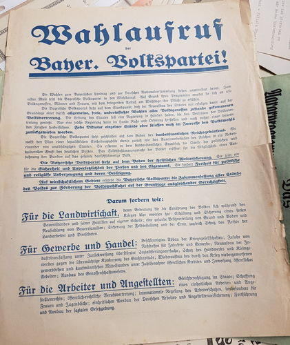Wahl Propaganda Blatt Flugblatt der bayerischen Volkspartei zur Reichtagswahl 1919