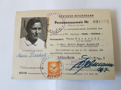 Deutsche Reichsbahn Eisenbahn Personen Ausweis Maria Bardroff München um 1948