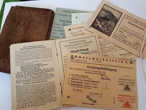 Mayer Fritz - Dokumente Mitgliedsbuch Handel Schwarzwald - Verein Karten Ausweise Gewerkschaftsbund