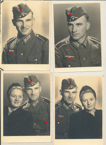 4 grosse Original Portraits Foto deutscher Wehrmacht Soldat Verwundetenabzeichen WK2
