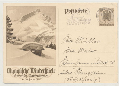 Olympische Winterspiele 1936 Olympiade Garmisch Partenkirchen - Original Postkarte 3. Reich