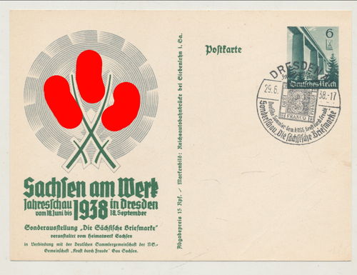 Sachsen am Werk Jahresschau in Dresden 1938 Sonderausstellung - Original Postkarte 3. Reich