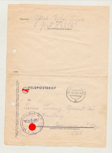SS Feldpost Brief von 1944