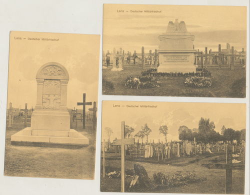 Lens Deutscher Militär Soldaten Friedhof in Frankreich - 3 Original Postkarten WK1