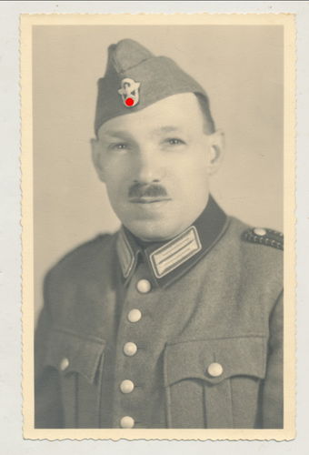 Wehrmacht Polizei Original Portrait Foto mit Schiffchen Mütze 3. Reich
