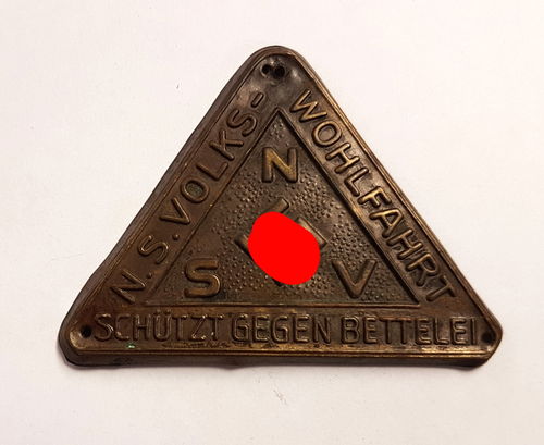 NSV Türschild Plakette " NS Volks Wohlfahrt schützt gegen Bettelei " 3. Reich