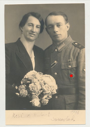 Hochzeit Foto Wehrmacht Soldat mit SA Sportabzeichen Feldspange KVK Ordensband WK2