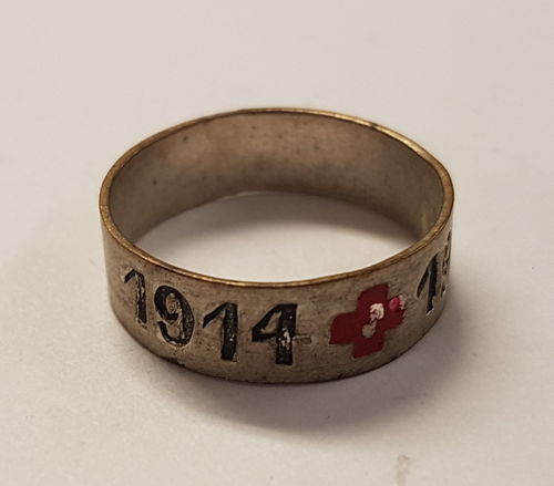 Patriotischer Ring Fingerring Rot Kreuz Sanitäts Korps Krankenschwester 1914 / 1915