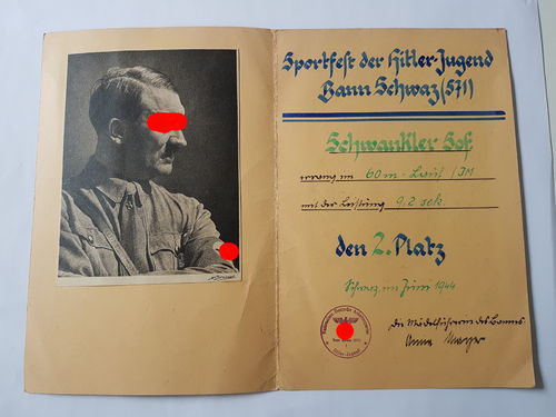 Urkunde Sportfest der HJ Hitlerjugend Bann 571 Schwaz Tirol 1944