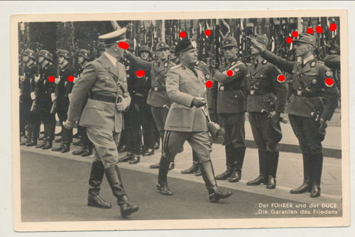 Adolf Hitler und der Duce Mussolini - Original Postkarte 3. Reich Poststempel München 1937