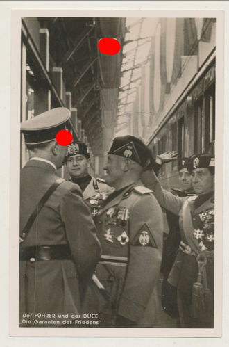 Adolf Hitler mit Mussolini Duce Italien - Original Postkarte 3. Reich Poststempel München 1937