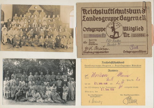 RLB Reichsluftschutzbund München 2x Mitglieds Ausweis Beitragsmarken & 2 Original Foto 1937/38