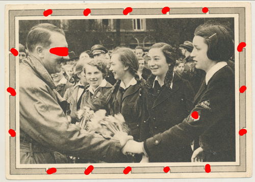 Adolf Hitler mit BDM Bund deutscher Mädel HJ Hitlerjugend Original Postkarte
