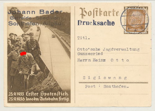 Adolf Hitler Erster Spatenstich 1000 Kilometer Autobahn Original Postkarte