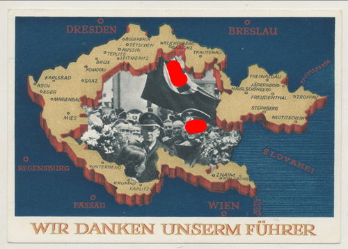 Einmarsch Sudetenland 1938 - Original Postkarte 3. Reich Poststempel Reichenberg 1938