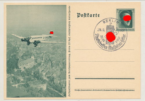 Reichsparteitag Postkarte mit Flugzeug Junkers - Original Postkarte von 1937
